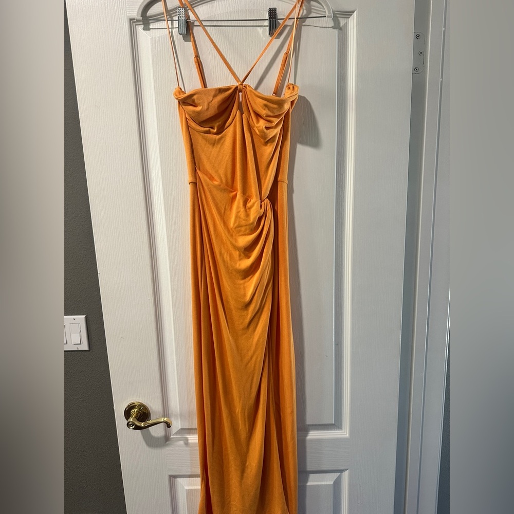 l*space Sunset Orange Spaghetti-Strap Draped Maxi